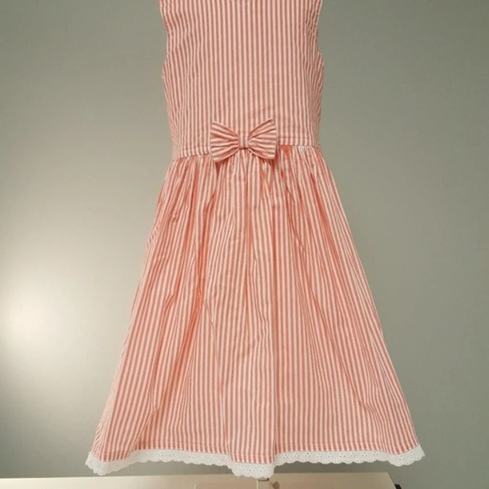 Mon Caramel Pinstripe Coral Seersucker Sun Dress